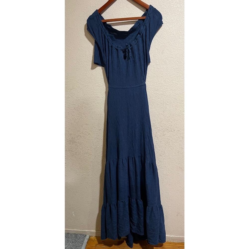 Reformation Veijo Blue Open Back Waist Tie Tiered Maxi Dress - size Small